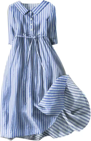 3/4 Sleeve Cotton Dresses for Women Casual Summer Button Down Floral Dress Beach Vacation Dresses Ruffle Floral