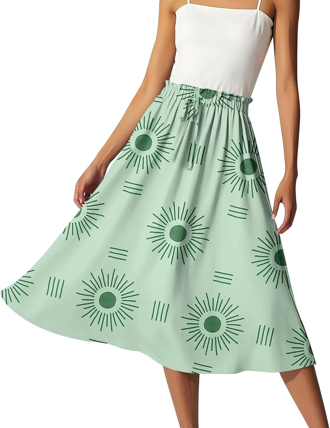 ADHOWBEW Long Skirts for Women A Line Flowy Beach High Waisted Midi Length Trendy Cute Plus Size Casual Ruffle Summer Skirts