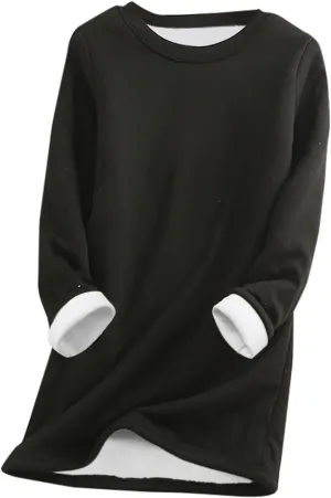 aihihe Women's Winter Warm Fleece Sherpa Lined Sweatshirts Plus Size Crewneck Casual Fluffy Loungewear Thermal Pullover