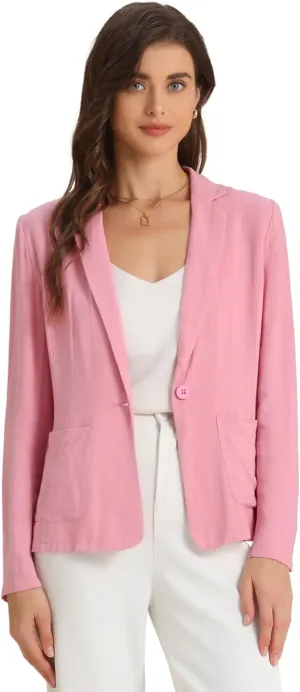 Allegra K Linen Blazer for Women's Notch Lapel One Button Casual Suit Jackets