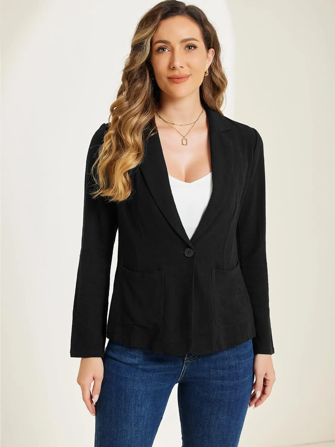 Allegra K Linen Blazer for Women's Notch Lapel One Button Casual Suit Jackets