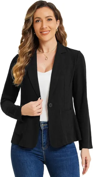 Allegra K Linen Blazer for Women's Notch Lapel One Button Casual Suit Jackets
