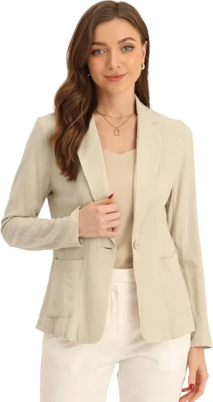 Allegra K Linen Blazer for Women's Notch Lapel One Button Casual Suit Jackets