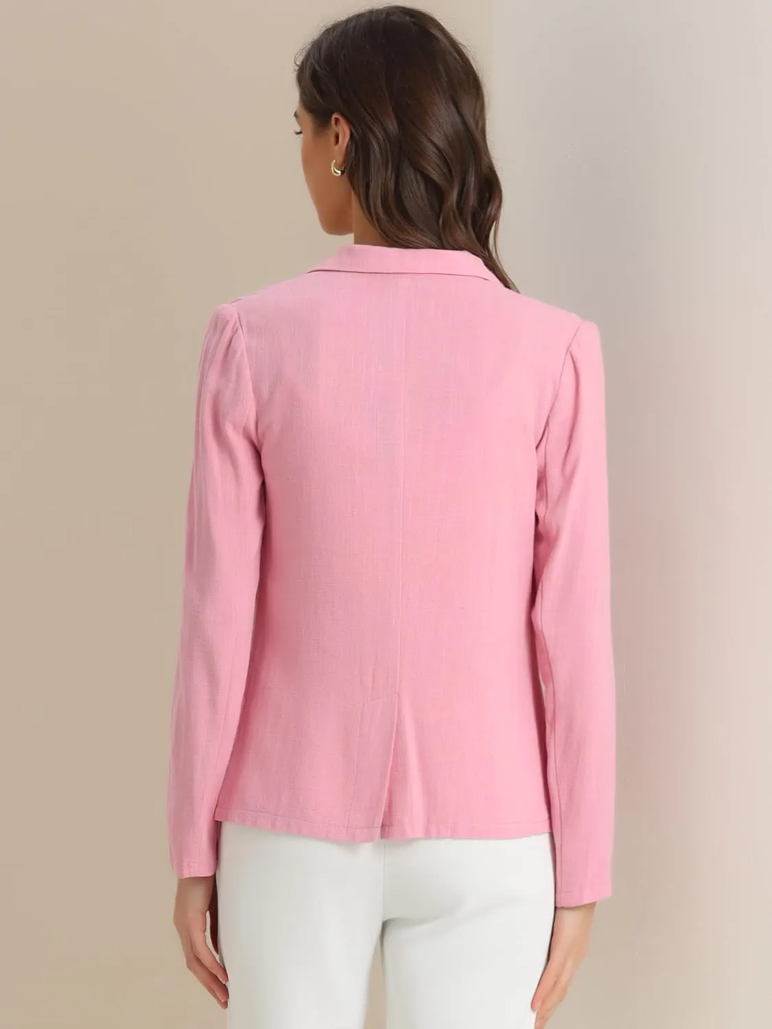 Allegra K Linen Blazer for Women's Notch Lapel One Button Casual Suit Jackets