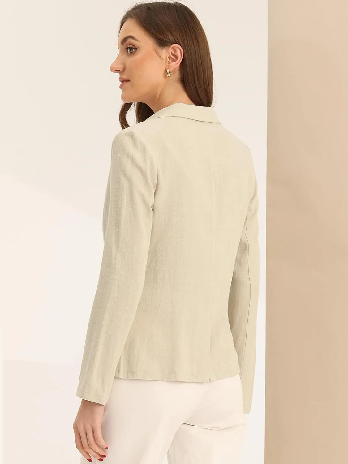 Allegra K Linen Blazer for Women's Notch Lapel One Button Casual Suit Jackets