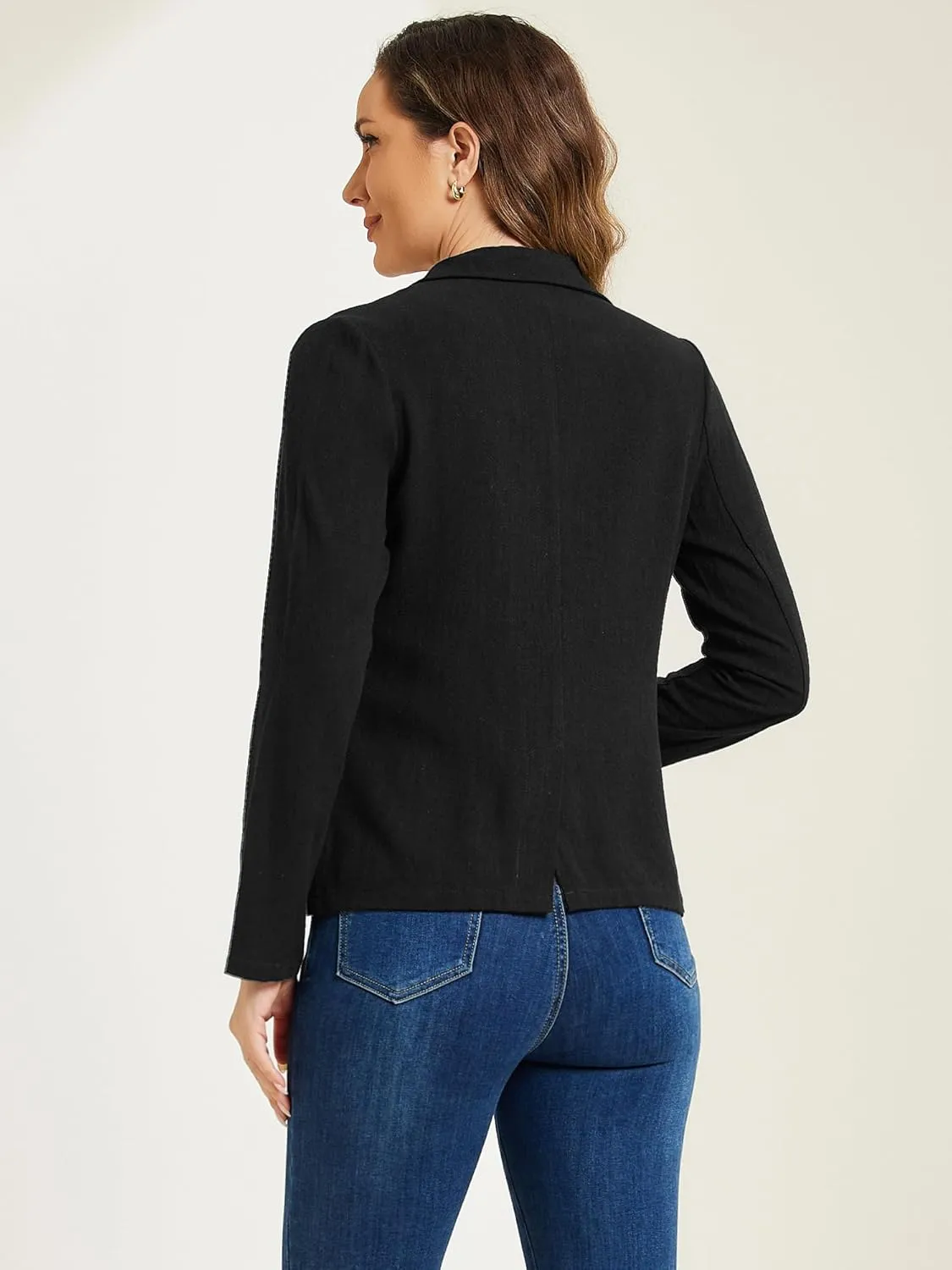 Allegra K Linen Blazer for Women's Notch Lapel One Button Casual Suit Jackets