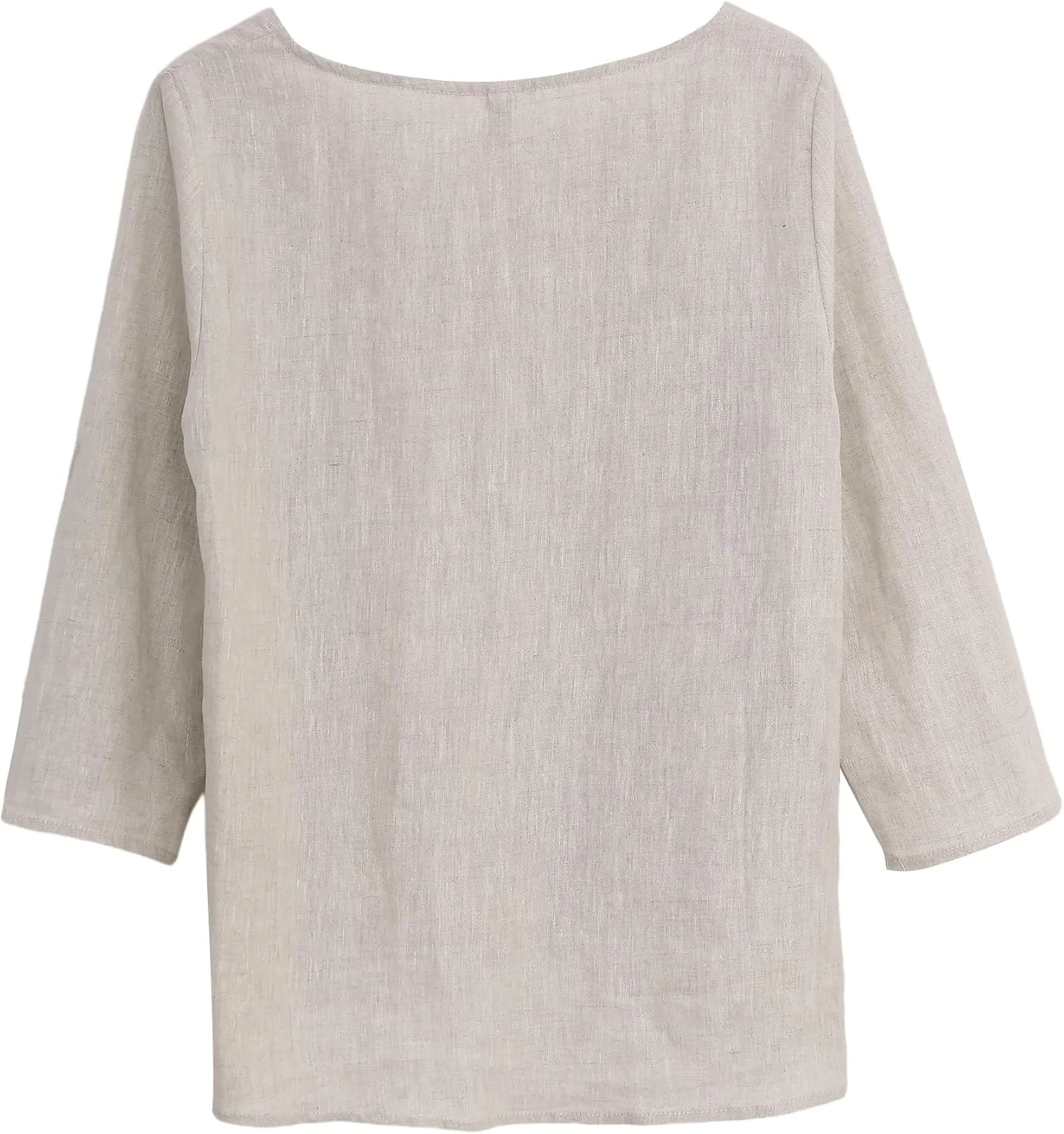 Amazhiyu Women's Linen 3/4 Sleeve Blouse Crew Neck Summer Casual Tops Loose Fit