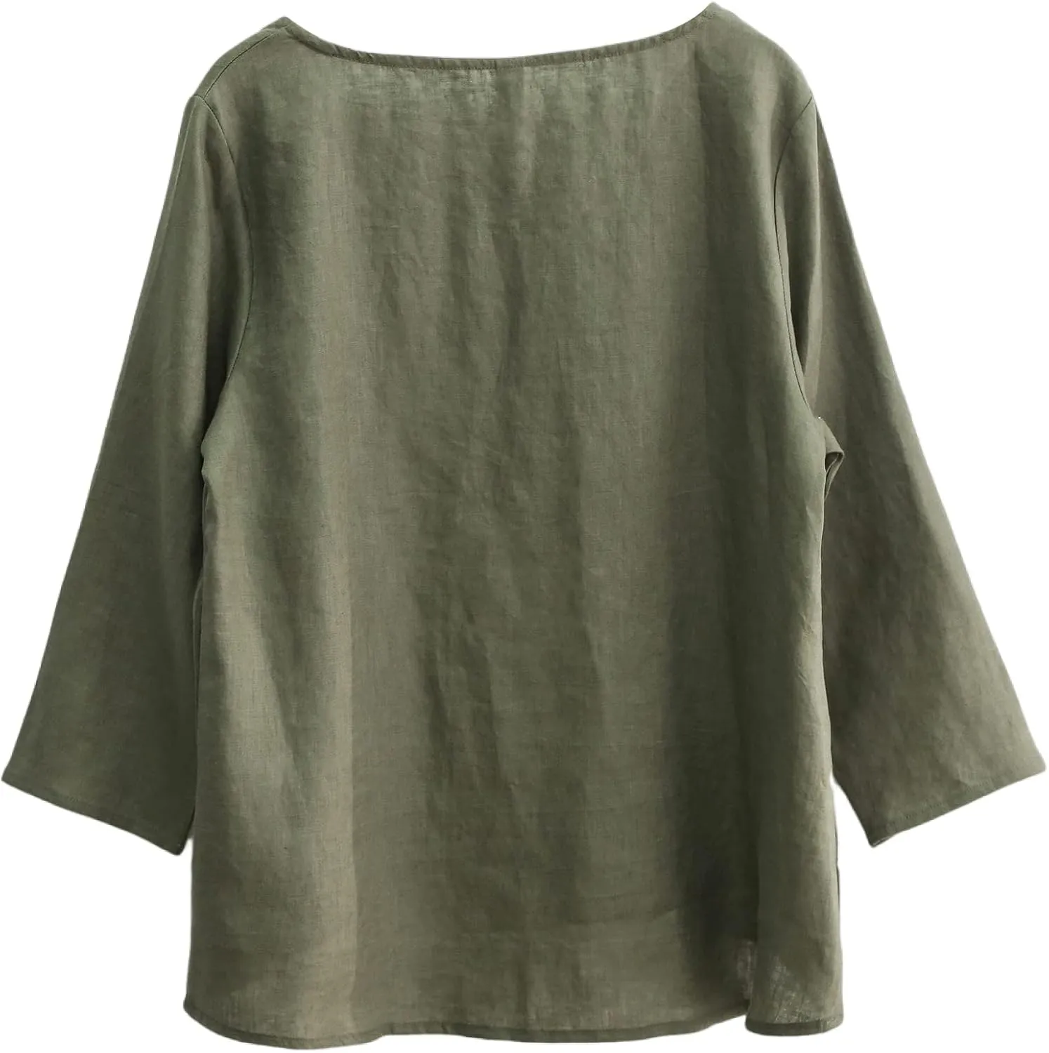 Amazhiyu Women's Linen 3/4 Sleeve Blouse Crew Neck Summer Casual Tops Loose Fit