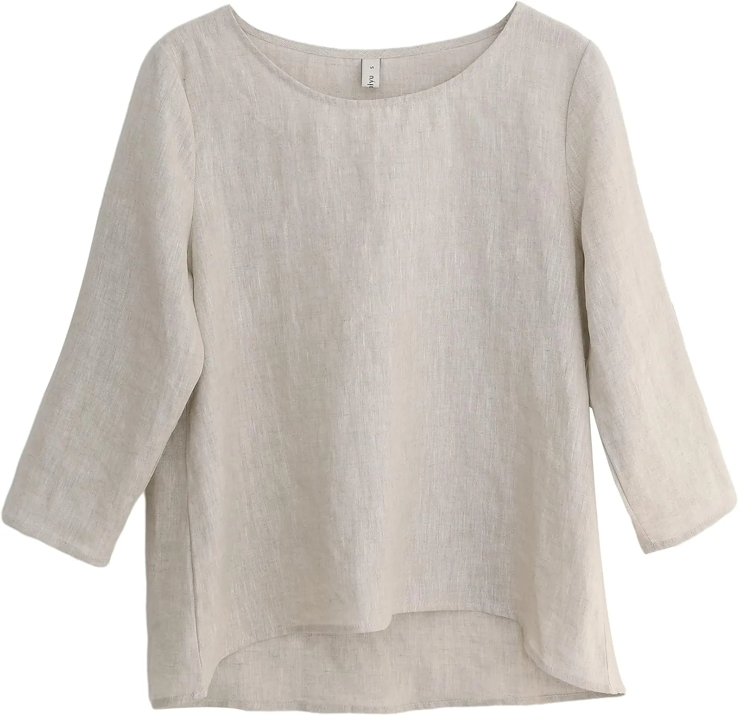 Amazhiyu Women's Linen 3/4 Sleeve Blouse Crew Neck Summer Casual Tops Loose Fit