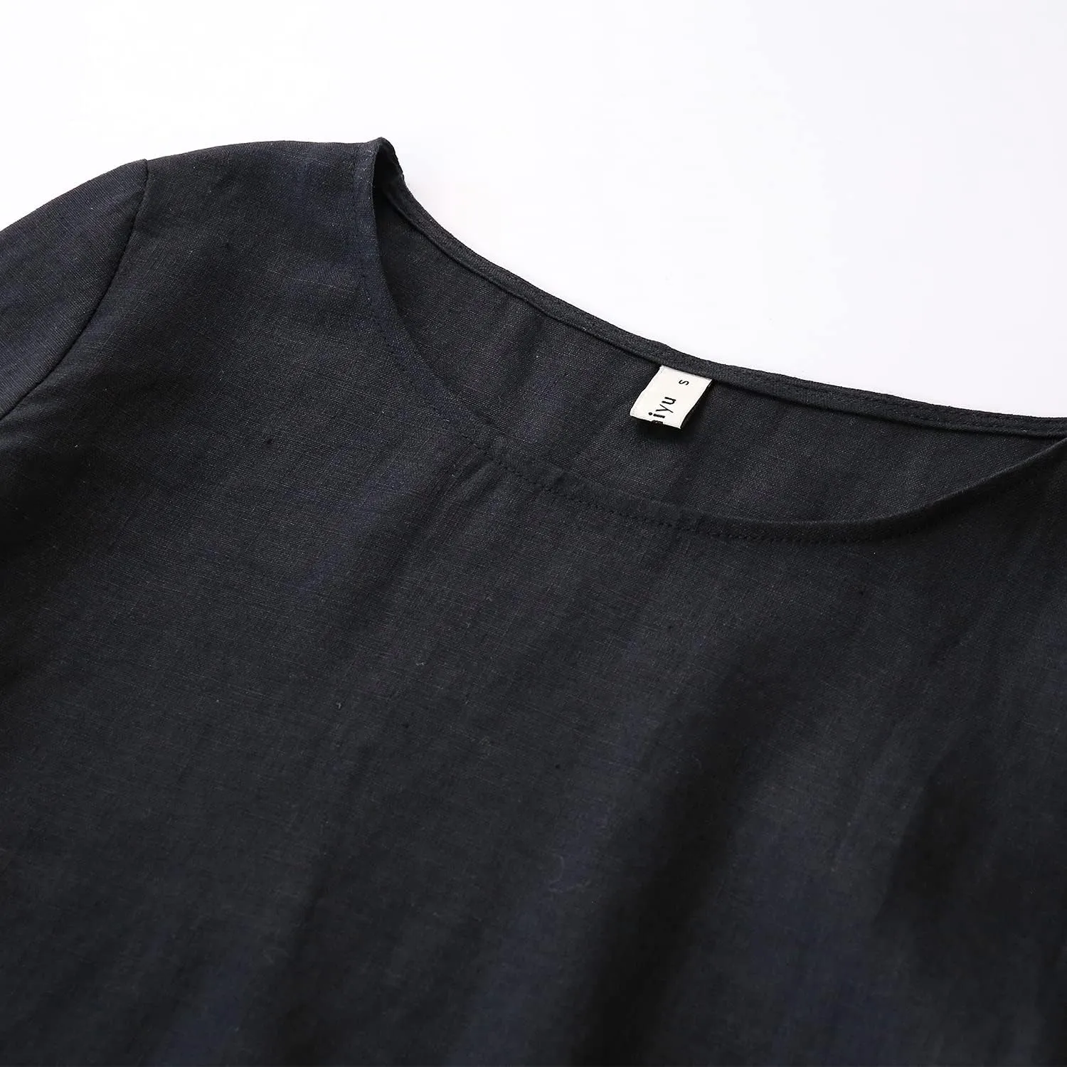 Amazhiyu Women's Linen 3/4 Sleeve Blouse Crew Neck Summer Casual Tops Loose Fit