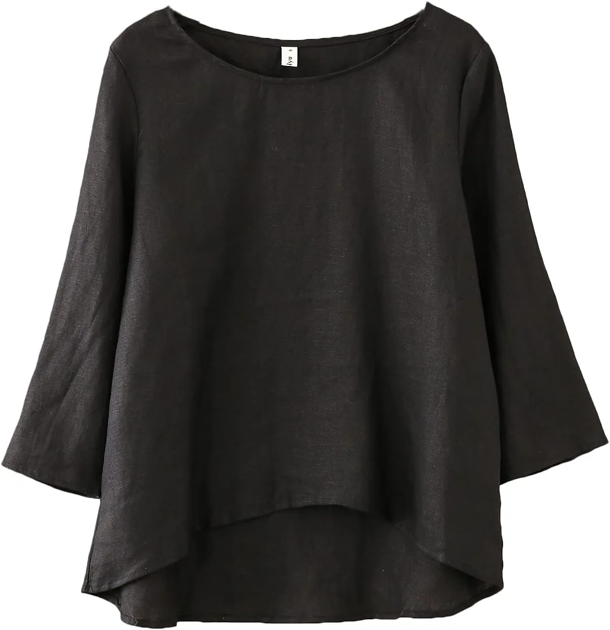 Amazhiyu Women's Linen 3/4 Sleeve Blouse Crew Neck Summer Casual Tops Loose Fit