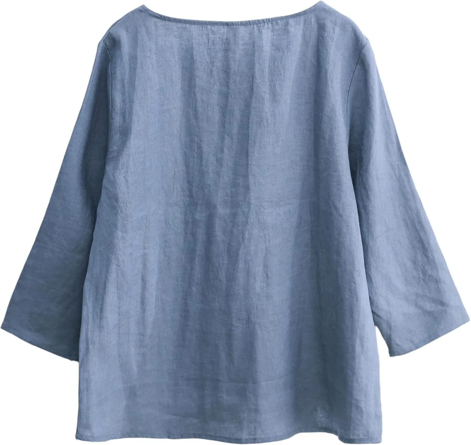 Amazhiyu Women's Linen 3/4 Sleeve Blouse Crew Neck Summer Casual Tops Loose Fit