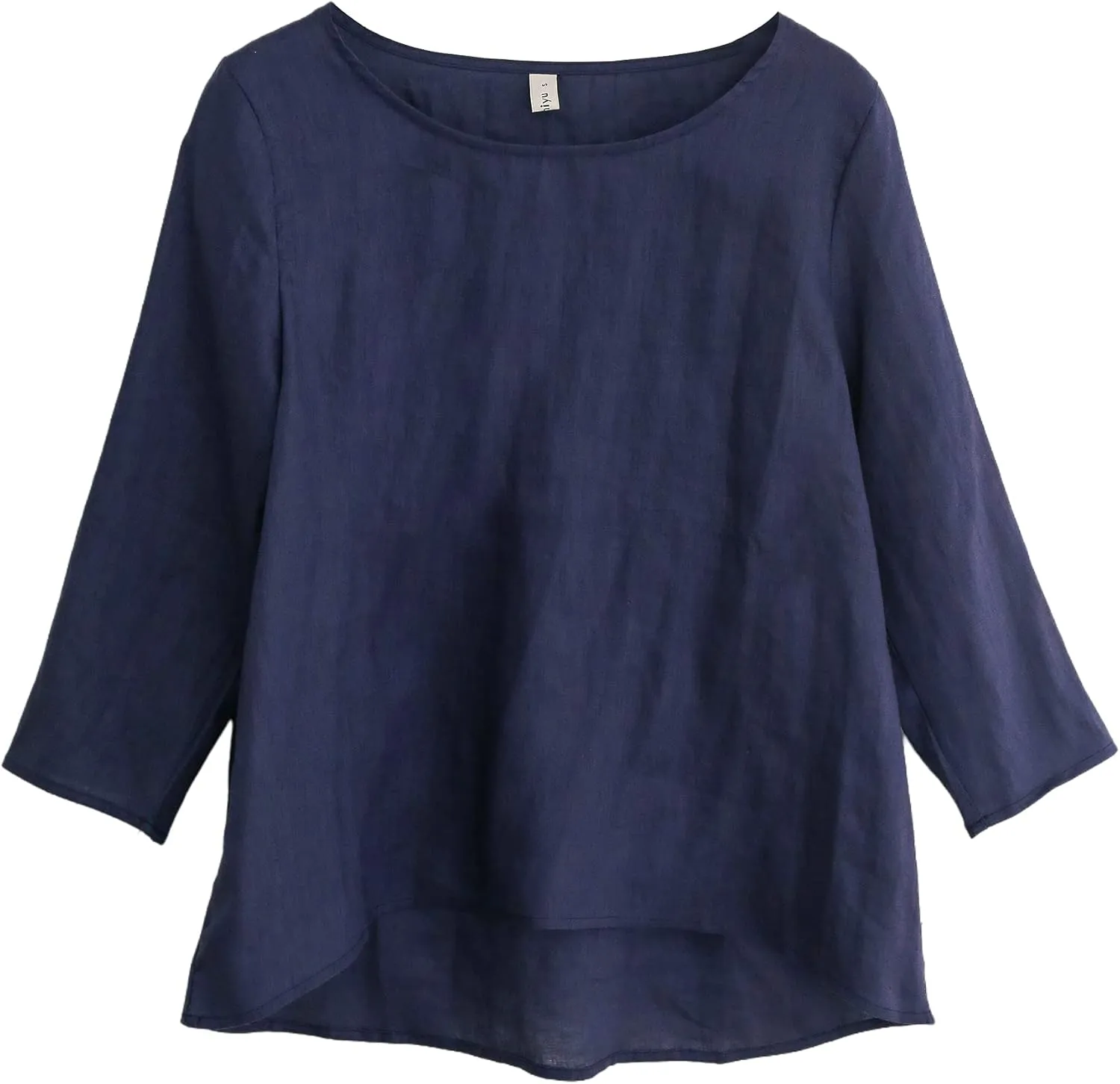 Amazhiyu Women's Linen 3/4 Sleeve Blouse Crew Neck Summer Casual Tops Loose Fit
