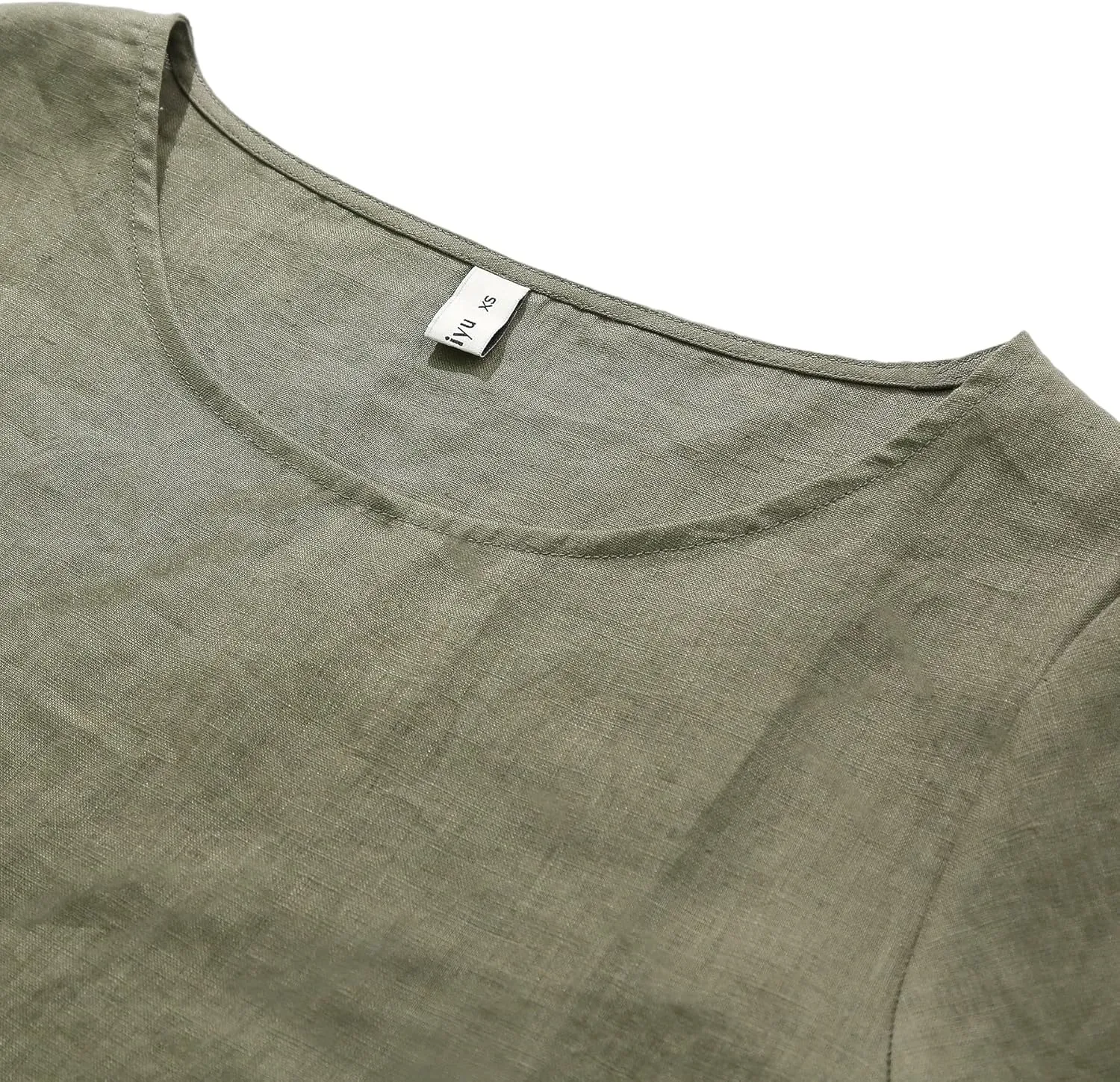 Amazhiyu Women's Linen 3/4 Sleeve Blouse Crew Neck Summer Casual Tops Loose Fit