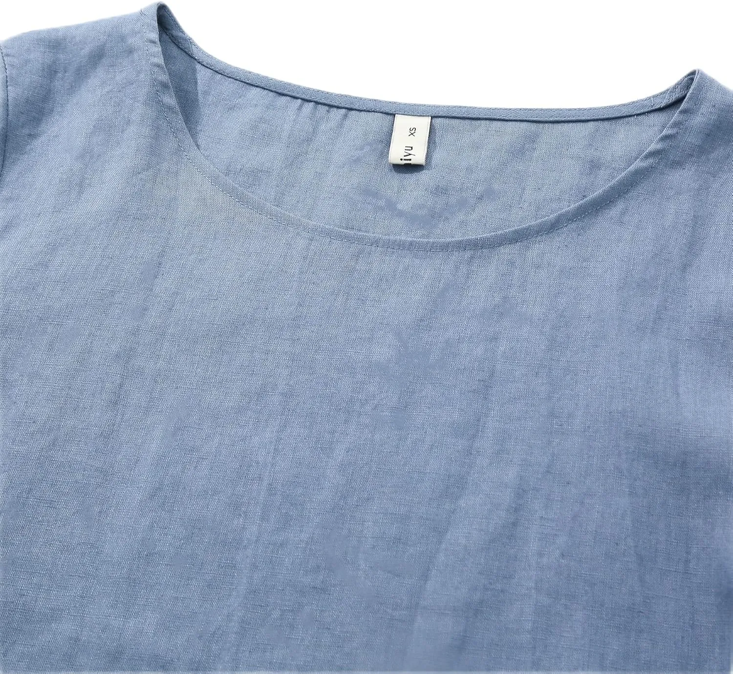 Amazhiyu Women's Linen 3/4 Sleeve Blouse Crew Neck Summer Casual Tops Loose Fit