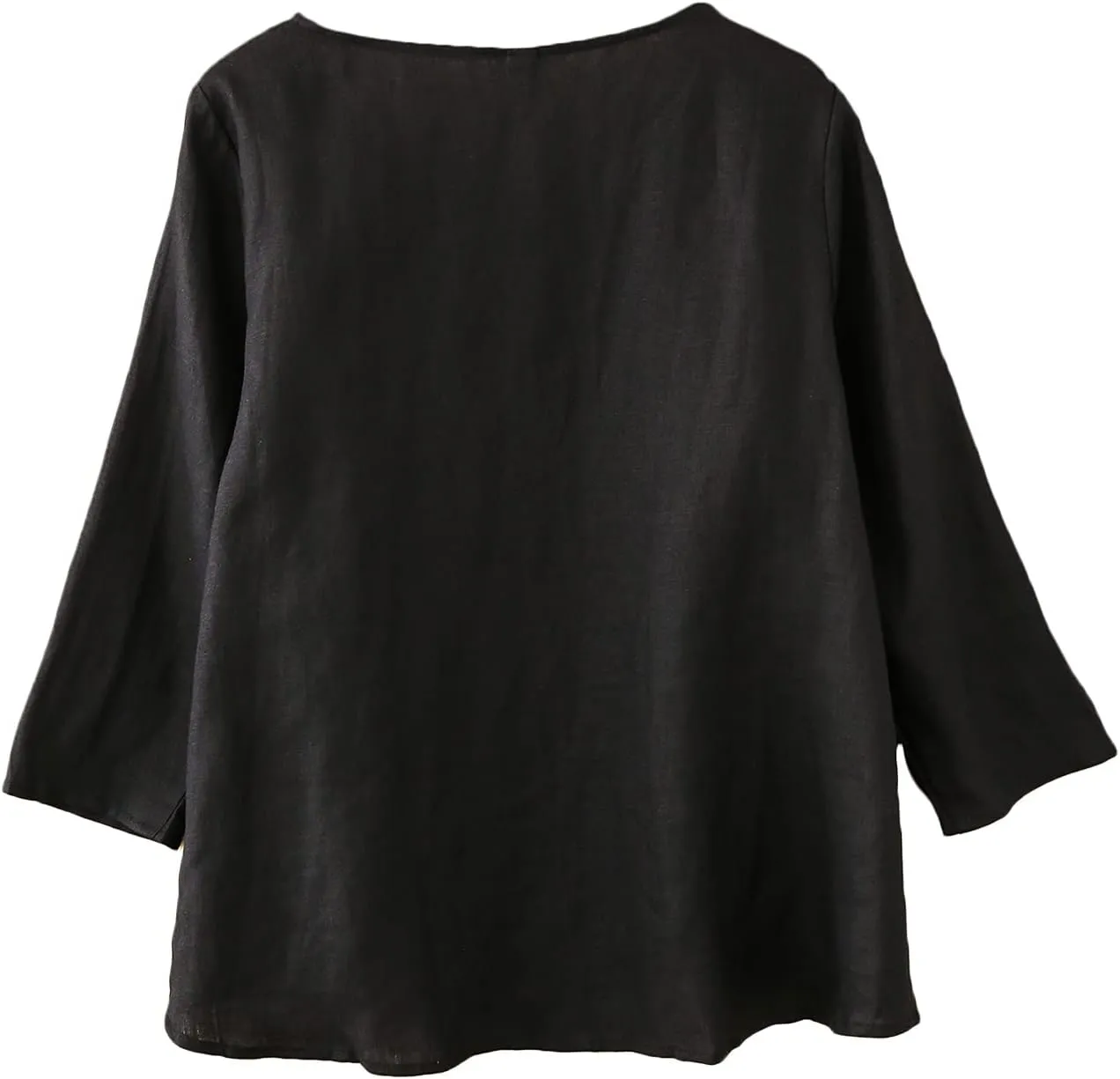 Amazhiyu Women's Linen 3/4 Sleeve Blouse Crew Neck Summer Casual Tops Loose Fit