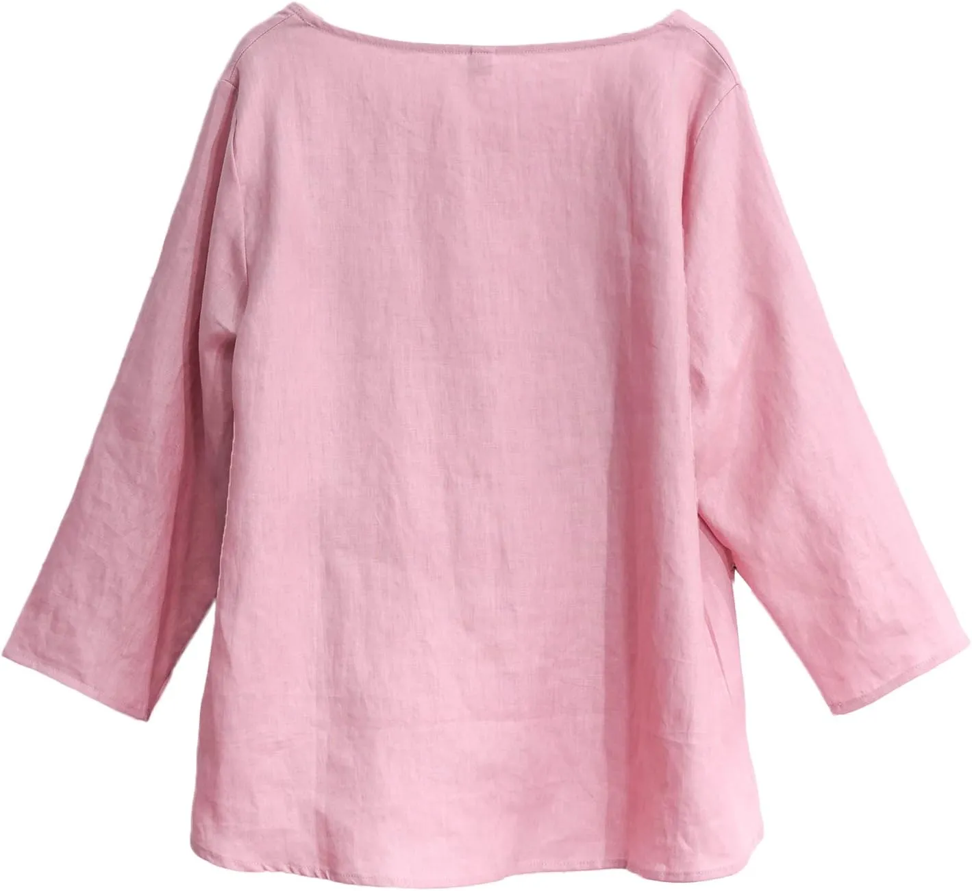 Amazhiyu Women's Linen 3/4 Sleeve Blouse Crew Neck Summer Casual Tops Loose Fit