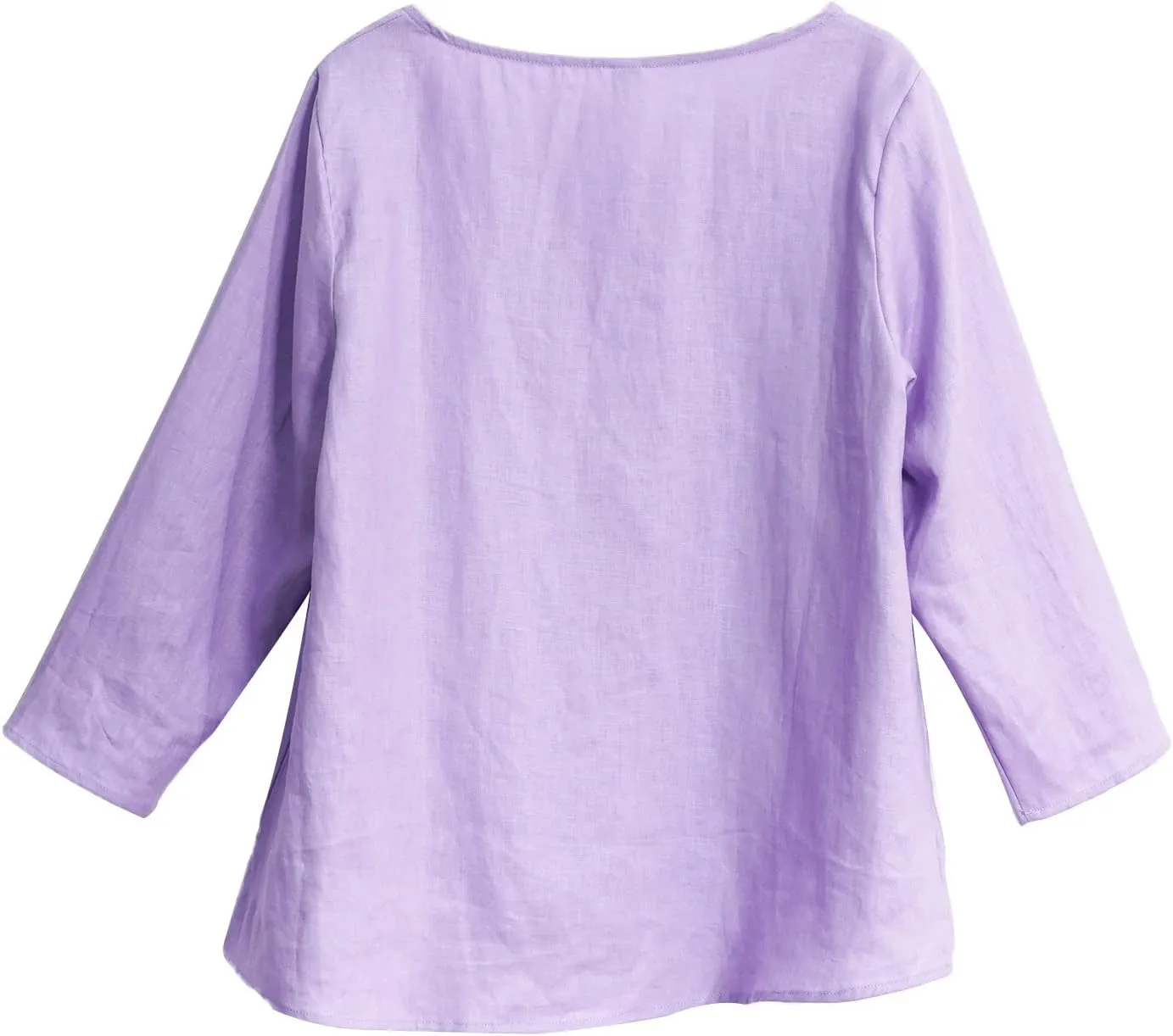 Amazhiyu Women's Linen 3/4 Sleeve Blouse Crew Neck Summer Casual Tops Loose Fit