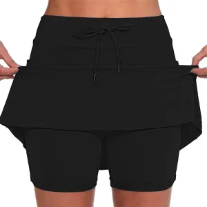 Athletic Skirts for Women Summer Loose Trendy Drawstring Solid Sports Tennis Skirts Built-in Shorts Plus Size, S-5XL