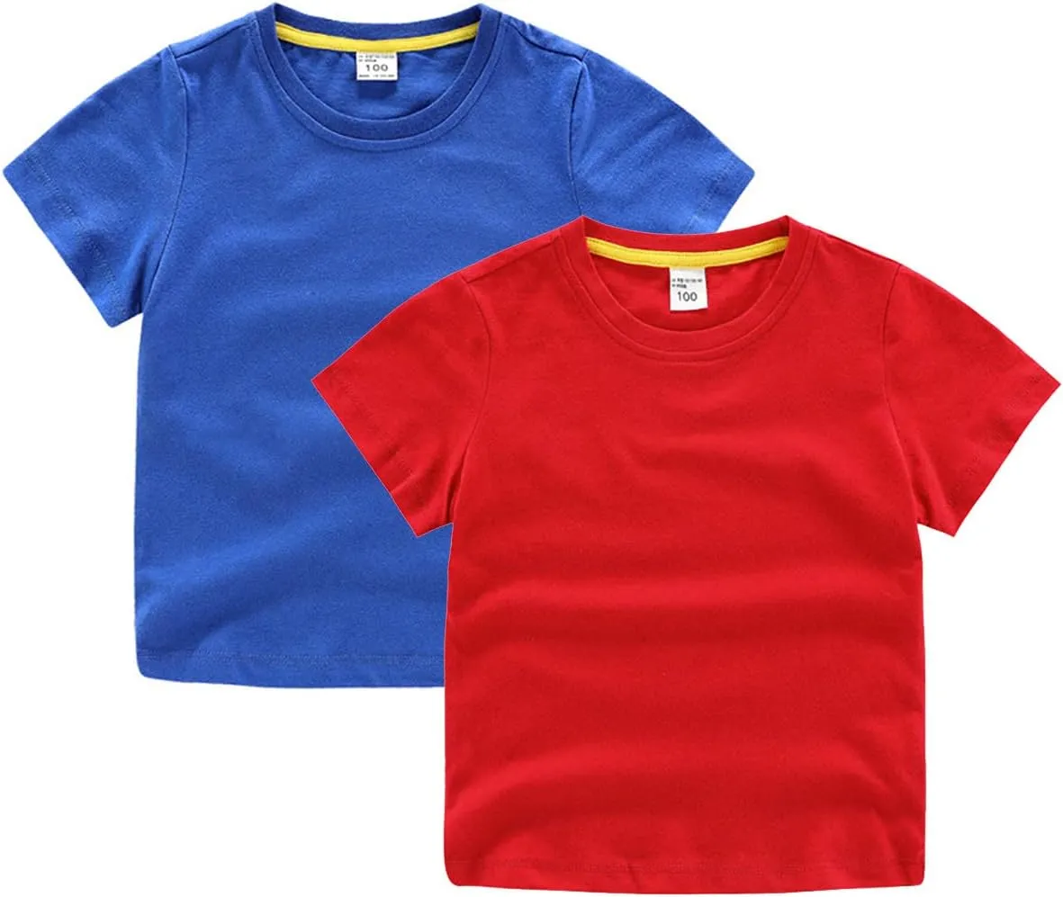 Baby Toddler Solid Color Short Sleeve T-Shirts for Boys Girls Summer Basic Cotton Crewneck Tee Shirt Tops