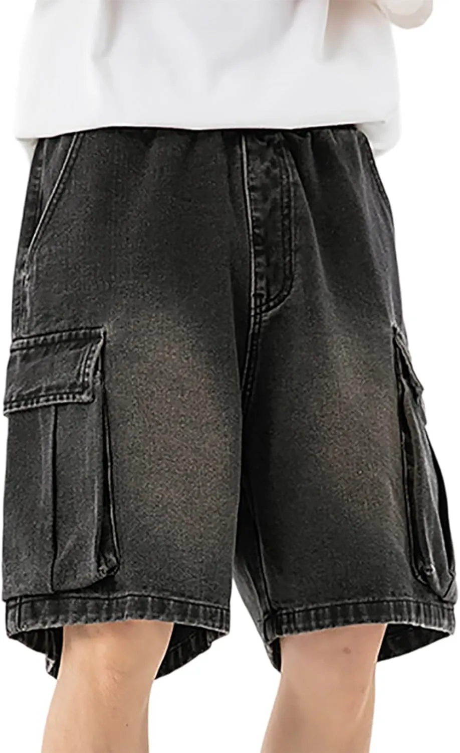 Baggy Jean Shorts for Men Casual Summer Loose Fit Hip Hop Long Denim Shorts Streetwear Clothes
