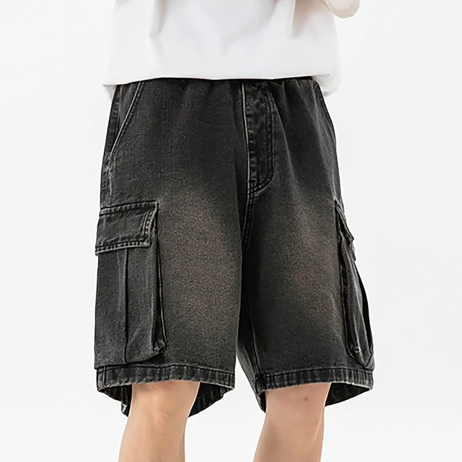 Baggy Jean Shorts for Men Casual Summer Loose Fit Hip Hop Long Denim Shorts Streetwear Clothes