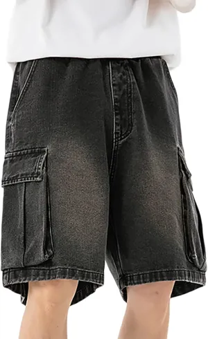 Baggy Jean Shorts for Men Casual Summer Loose Fit Hip Hop Long Denim Shorts Streetwear Clothes