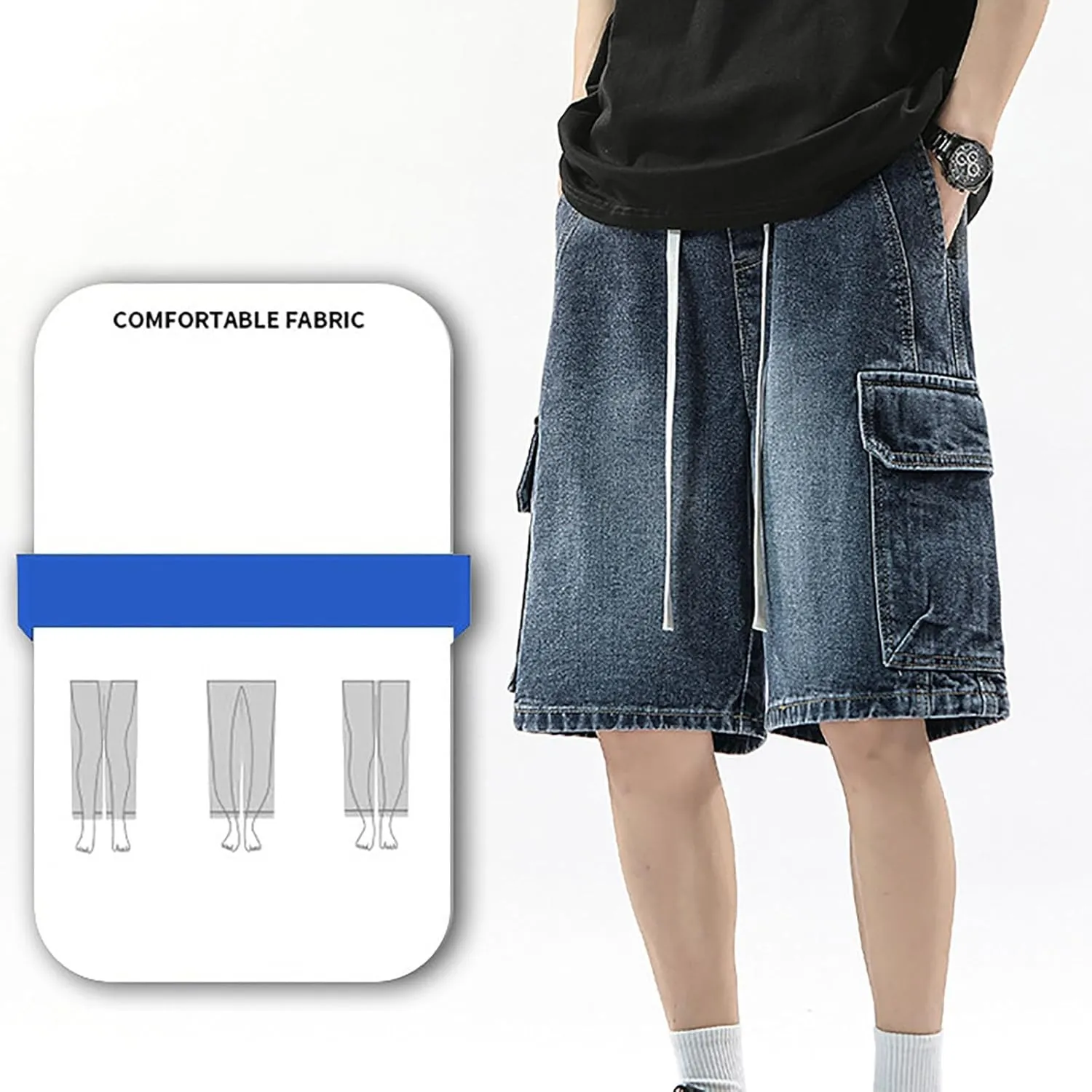 Baggy Jean Shorts for Men Jorts Casual Loose Fit Long Denim Shorts Wide Leg Y2K Hip Hop Streetwear Clothes