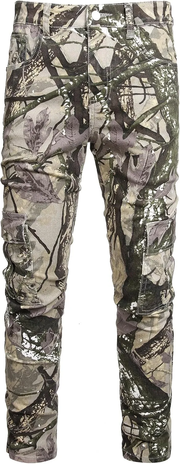 Baylvn Men's Casual Printed Slim Fit Jeans Skinny Denim Pants