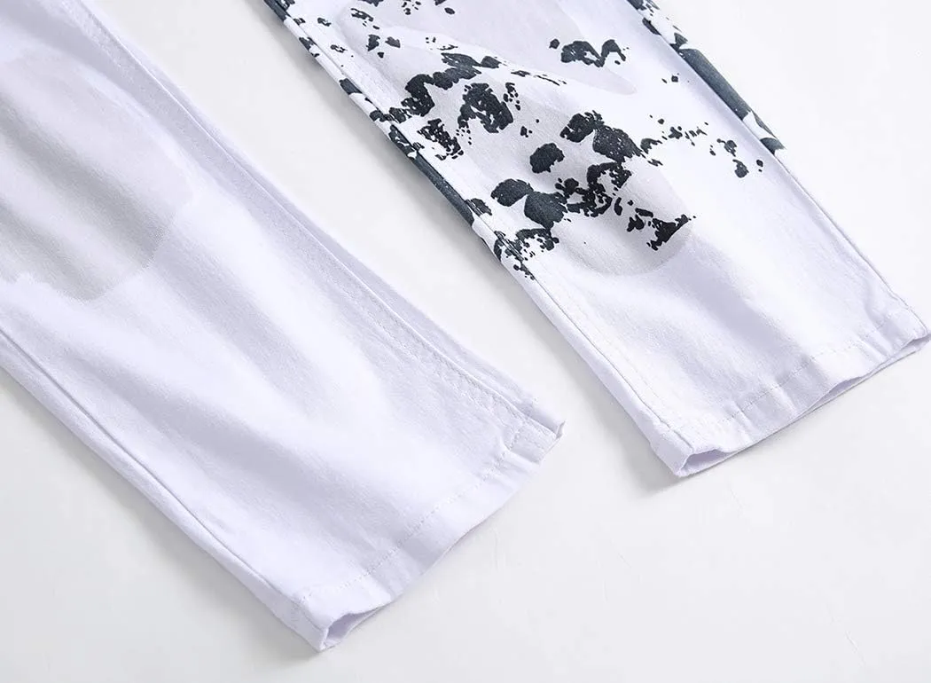 Baylvn Men's Casual Printed Slim Fit Jeans Skinny Denim Pants