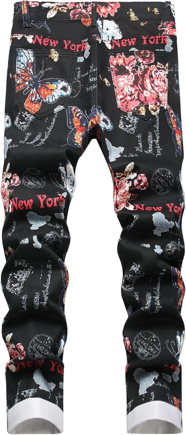 Baylvn Men's Casual Printed Slim Fit Jeans Skinny Denim Pants