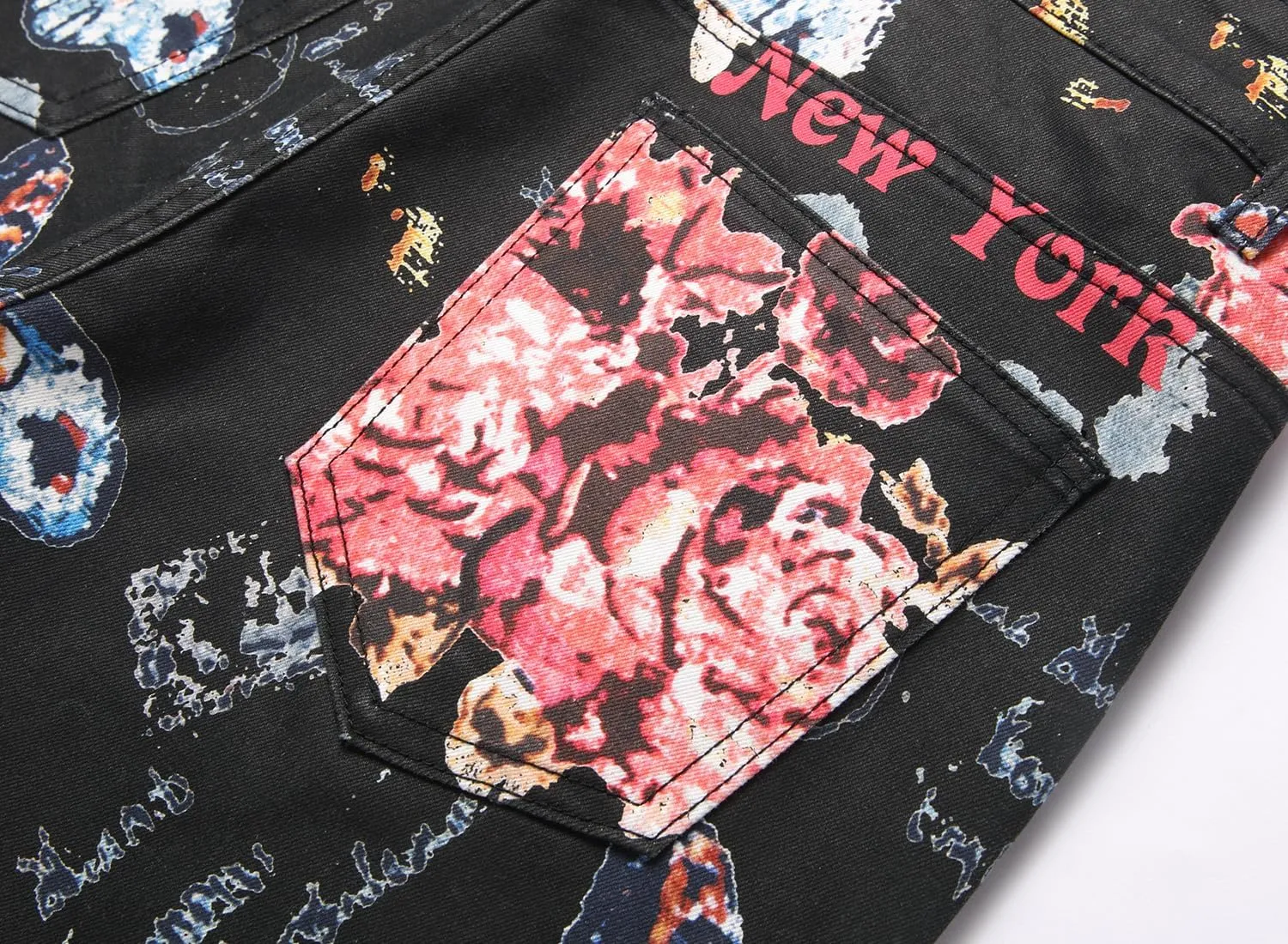 Baylvn Men's Casual Printed Slim Fit Jeans Skinny Denim Pants