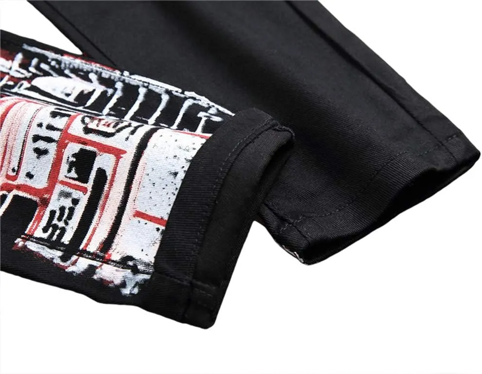 Baylvn Men's Casual Printed Slim Fit Jeans Skinny Denim Pants