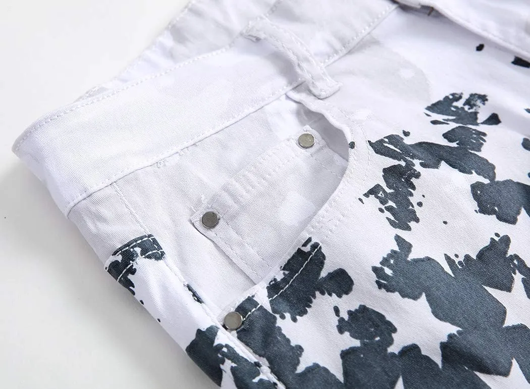 Baylvn Men's Casual Printed Slim Fit Jeans Skinny Denim Pants