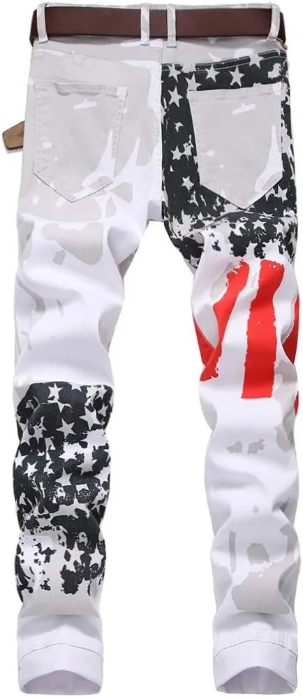 Baylvn Men's Casual Printed Slim Fit Jeans Skinny Denim Pants