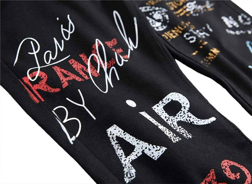Baylvn Men's Casual Printed Slim Fit Jeans Skinny Denim Pants