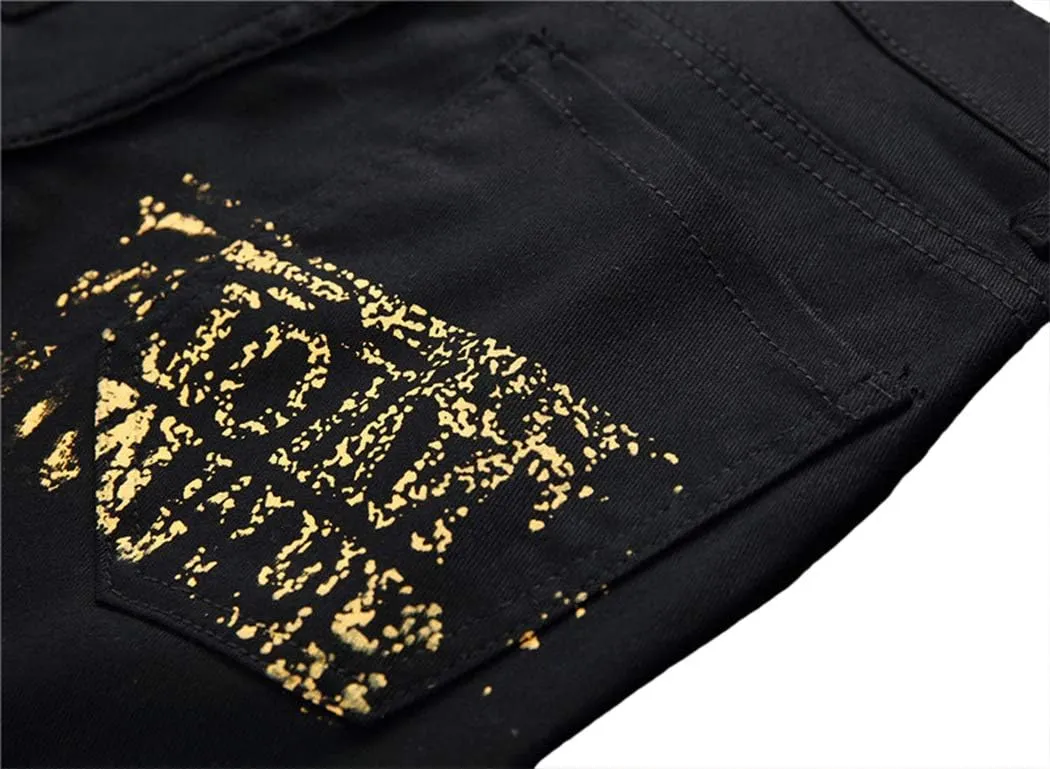 Baylvn Men's Casual Printed Slim Fit Jeans Skinny Denim Pants