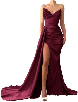 Beaded Prom Dresses 2025 Strapless Mermaid Spakly Formal Dresses Evening Gowns with Slit