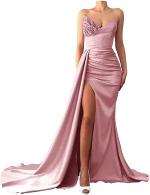 Beaded Prom Dresses 2025 Strapless Mermaid Spakly Formal Dresses Evening Gowns with Slit