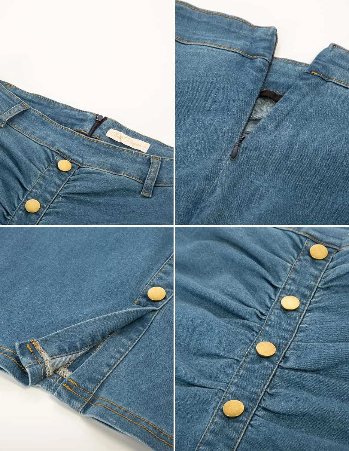 Belle Poque Denim Pencil Skirt for Women Ruched Bodycon Jeans Skirt with Belt High Waisted Pencil Skirts