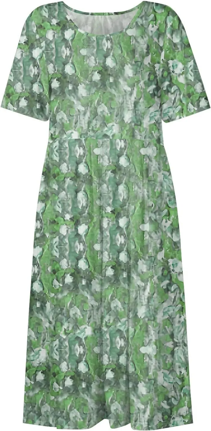 Below The Knee Short Sleeve Cover Up Ladies Dressy Classic Summer Super Soft Graphic Cotton Dress for Women.