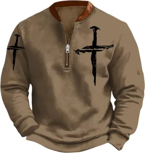 Bengbobar Mens Christian Sweatshirts Casual 1/4 Zip Jacket Jesus Cross Print Sweatshirt Fall Fashion Sweatshirts