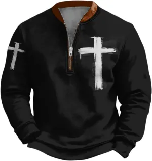 Bengbobar Mens Christian Sweatshirts Casual 1/4 Zip Jacket Jesus Cross Print Sweatshirt Fall Fashion Sweatshirts