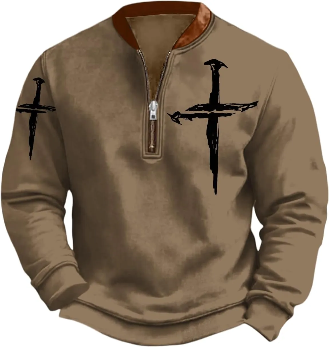 Bengbobar Mens Christian Sweatshirts Casual 1/4 Zip Jacket Jesus Cross Print Sweatshirt Fall Fashion Sweatshirts