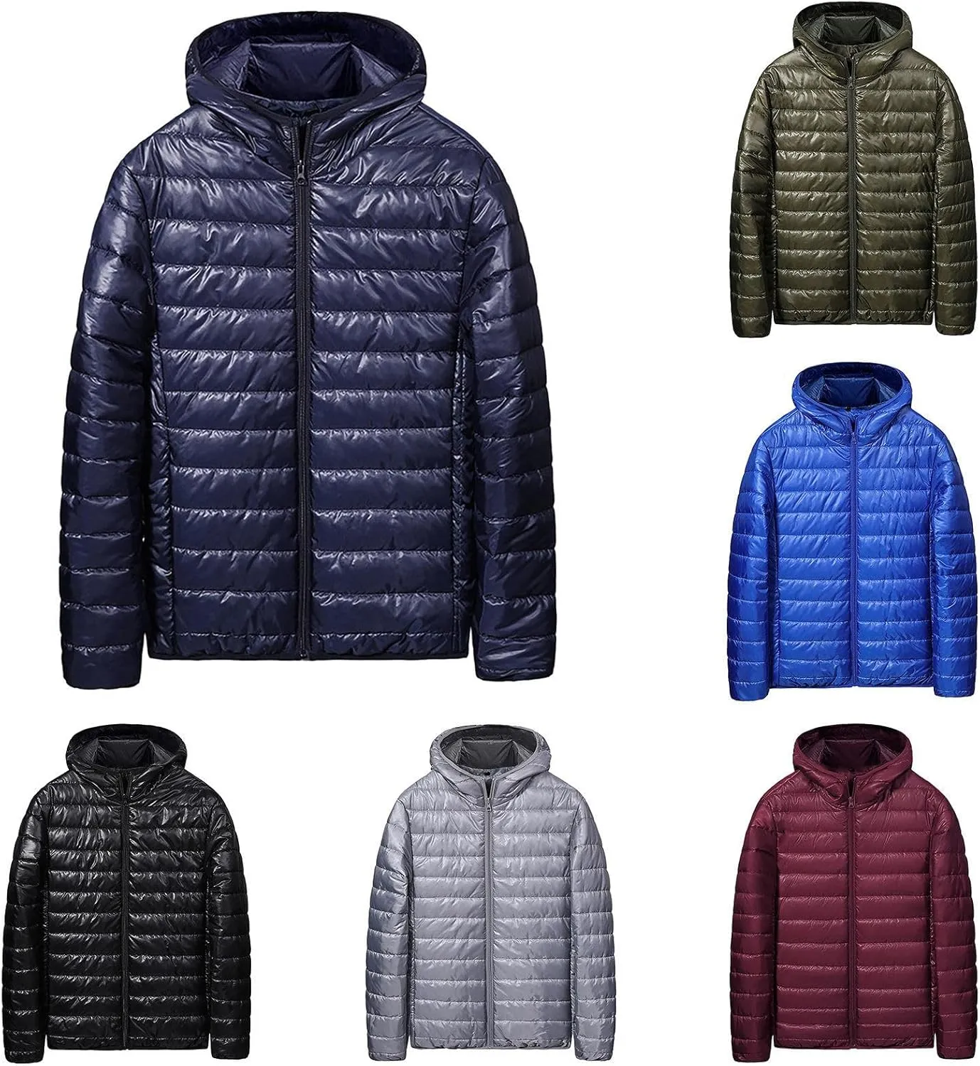 BIFUTON Men's Lightweight Puffer Down Jackets Detachable Zipper Hoodies Winter Coat Cotton Padded Coat for Travel Ski Jackets