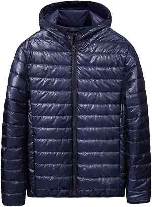 BIFUTON Men's Lightweight Puffer Down Jackets Detachable Zipper Hoodies Winter Coat Cotton Padded Coat for Travel Ski Jackets