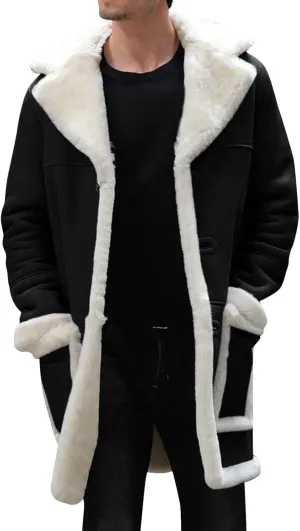 BIFUTON Winter Coats for Men,Men's Shearling Leather Coat Faux Suede Sherpa Lined Winter Thicken Warm Hooded Sheepskin Jacket