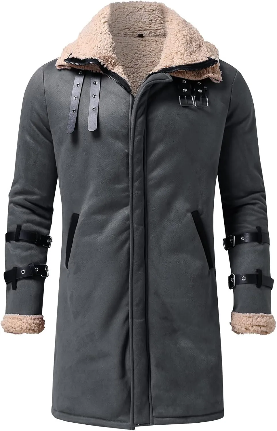 BIFUTON Winter Coats for Men,Men's Shearling Leather Coat Faux Suede Sherpa Lined Winter Thicken Warm Hooded Sheepskin Jacket