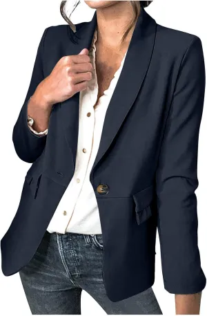 Blazers for Women Casual Long Sleeve One Button Open Front Jacket Business Slim Fit Solid Color Office Suit Jackets