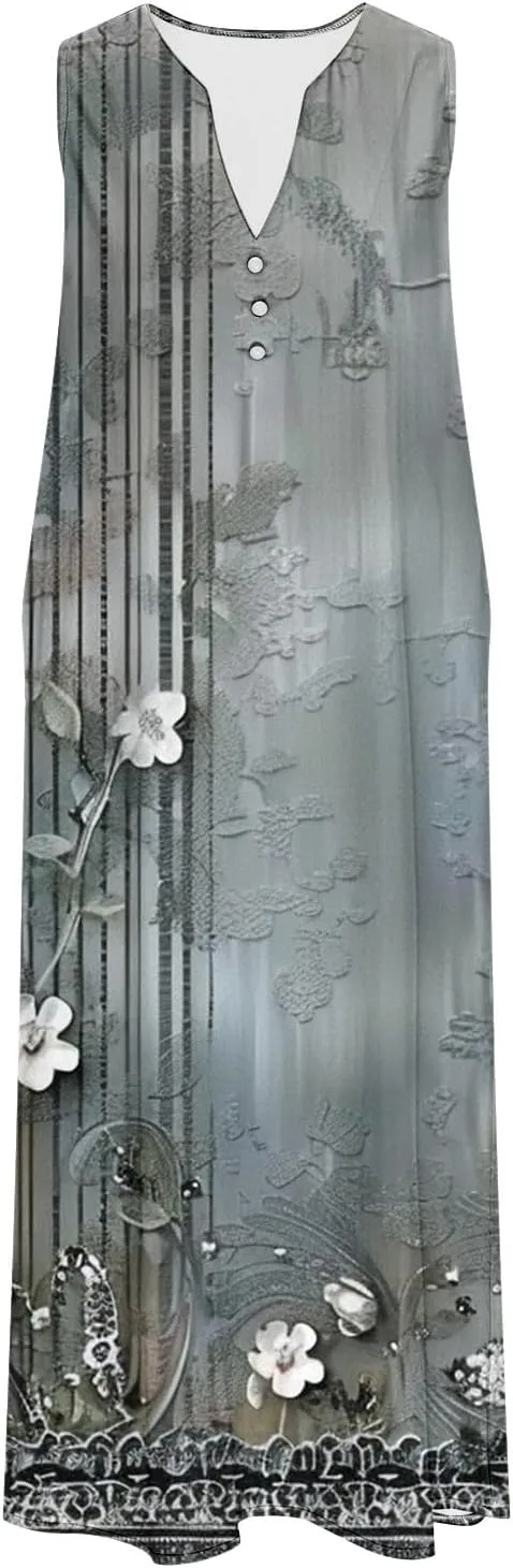 Boho Beach Dresses for Women 2025 Trendy Retro Pattern Sleeveless Dress Summer Casual Travel Vacation Outfits